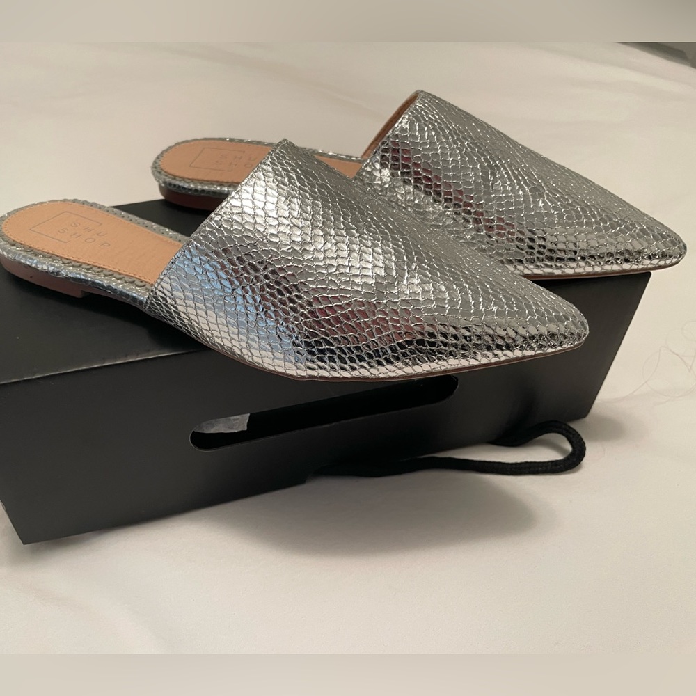 Shu Shop silver slides